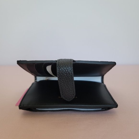 KATE SPADE Hudson SMALL Posh Plaid Embossed Pebbled Leather Bifold Wallet-Black⭐ - Picture 9 of 15